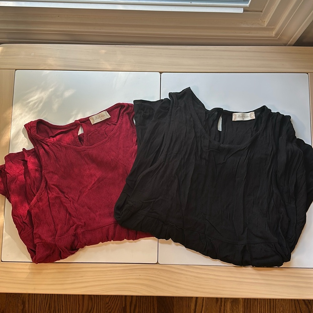 Altar’d State Set of 2 Swing Tiered Layered Tank Tops Black Maroon Burgundy M